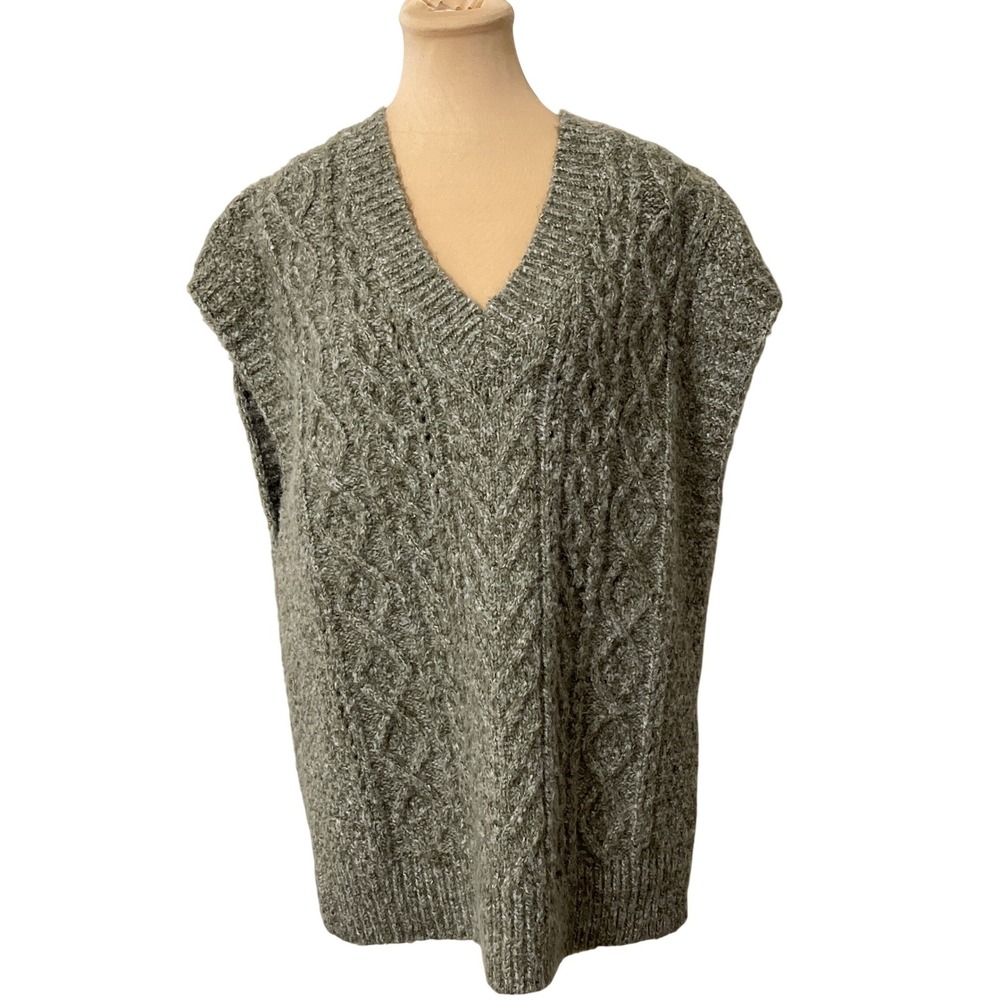 Allie Rose‎ Gray Cable Knit V-Neck Sweater Vest Preppy Medium Boucle Relaxed Fit